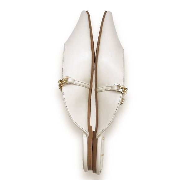 Lulus Lavareta White Chain Pointed-Toe Loafer Slides Cream Off-White Size 7.5 - Picture 13 of 16